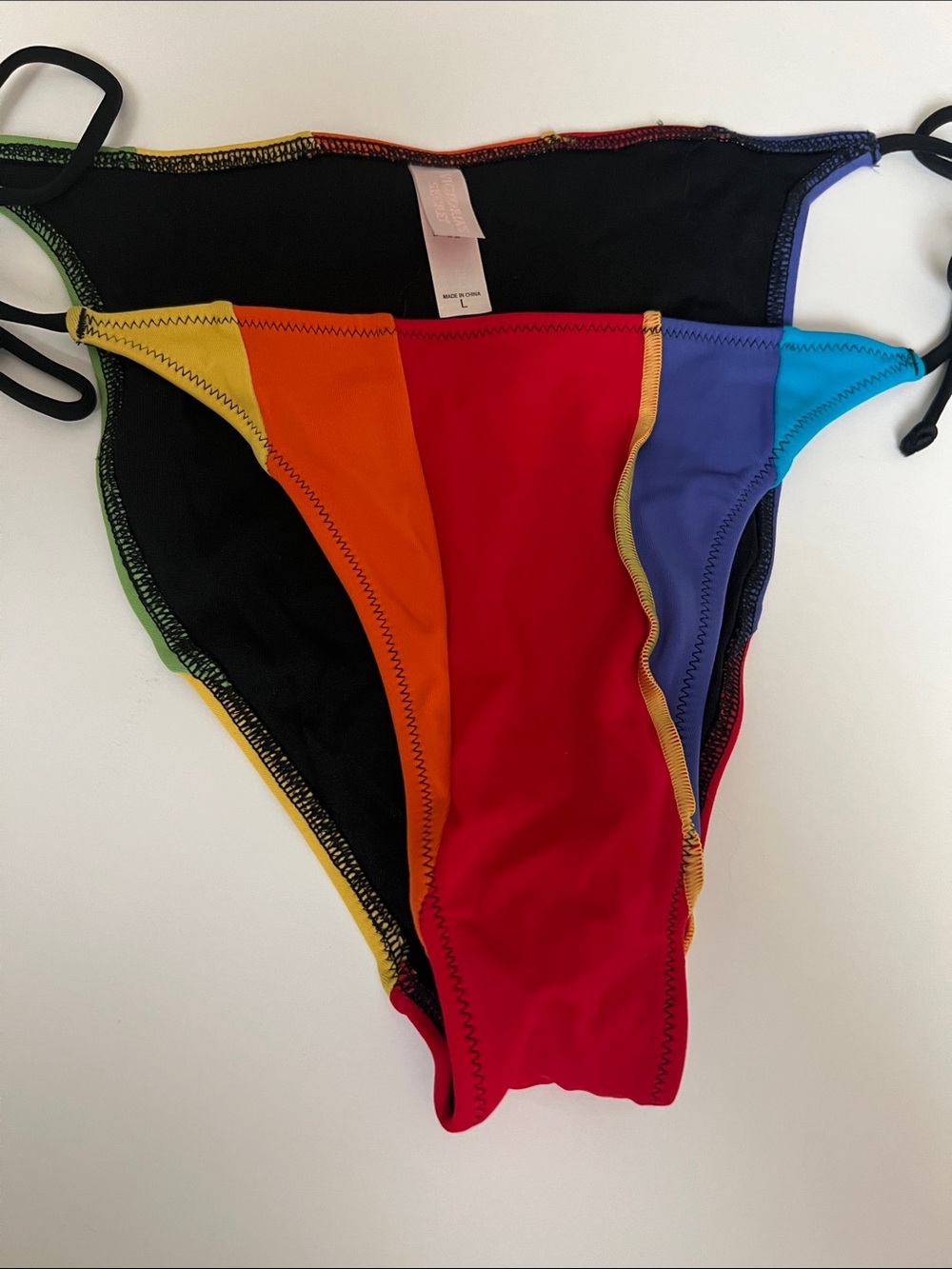 Rainbow Colorblock String Bikini Top & Bottom Set - Picture 3 of 7